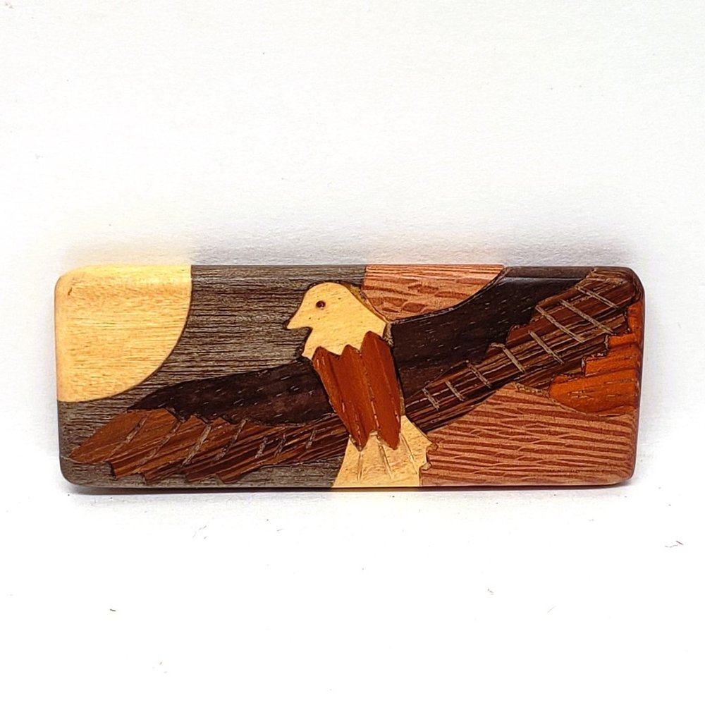Wood Eagle Magnet Handmade Inlay Inlaid Marquetry Bird Falcon 2-3/8"